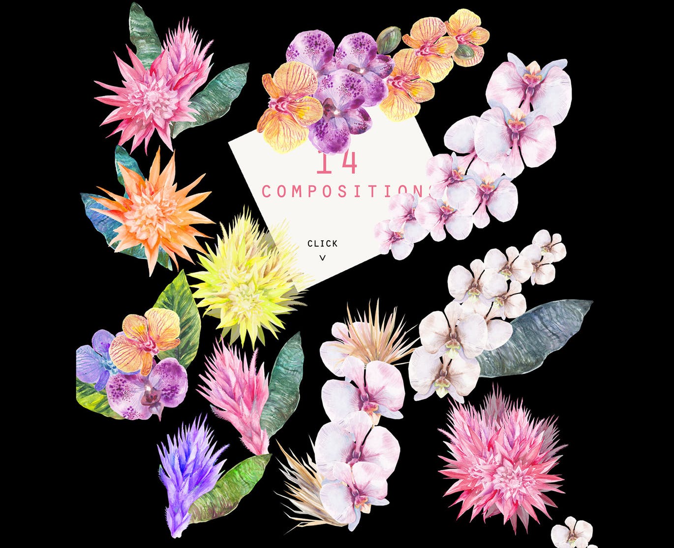 热带夏季主题水彩手绘图案套装 Tropical summer watercolor set插图(3)