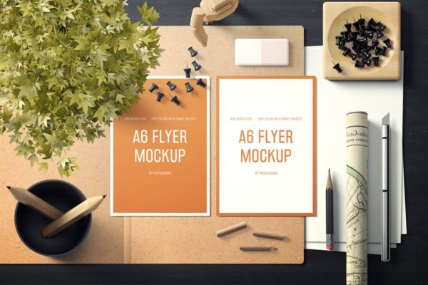 逼真A6纵向传单样机套装1 A6 Portrait Flyer Mockup Set 1