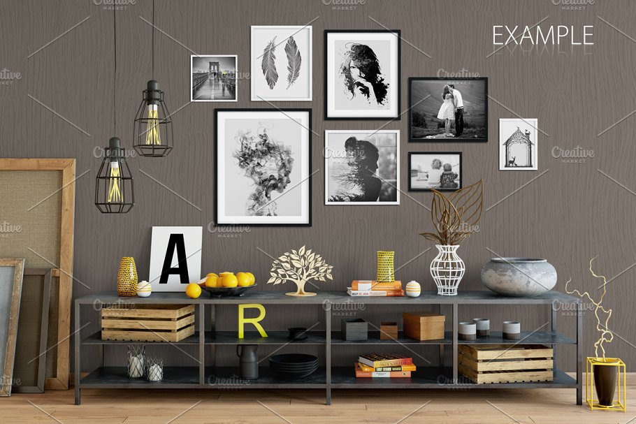 客厅卧室墙纸&相框画框样机模板合集 Interior Wall & Frames Mockup – 2插图(10)