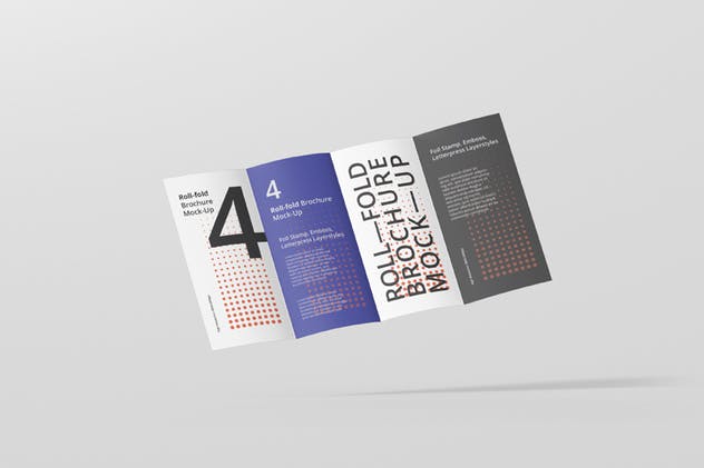 四折页迷你DL传单小册子样机模板 Roll-Fold Brochure Mockup – DL DIN Lang插图(10)