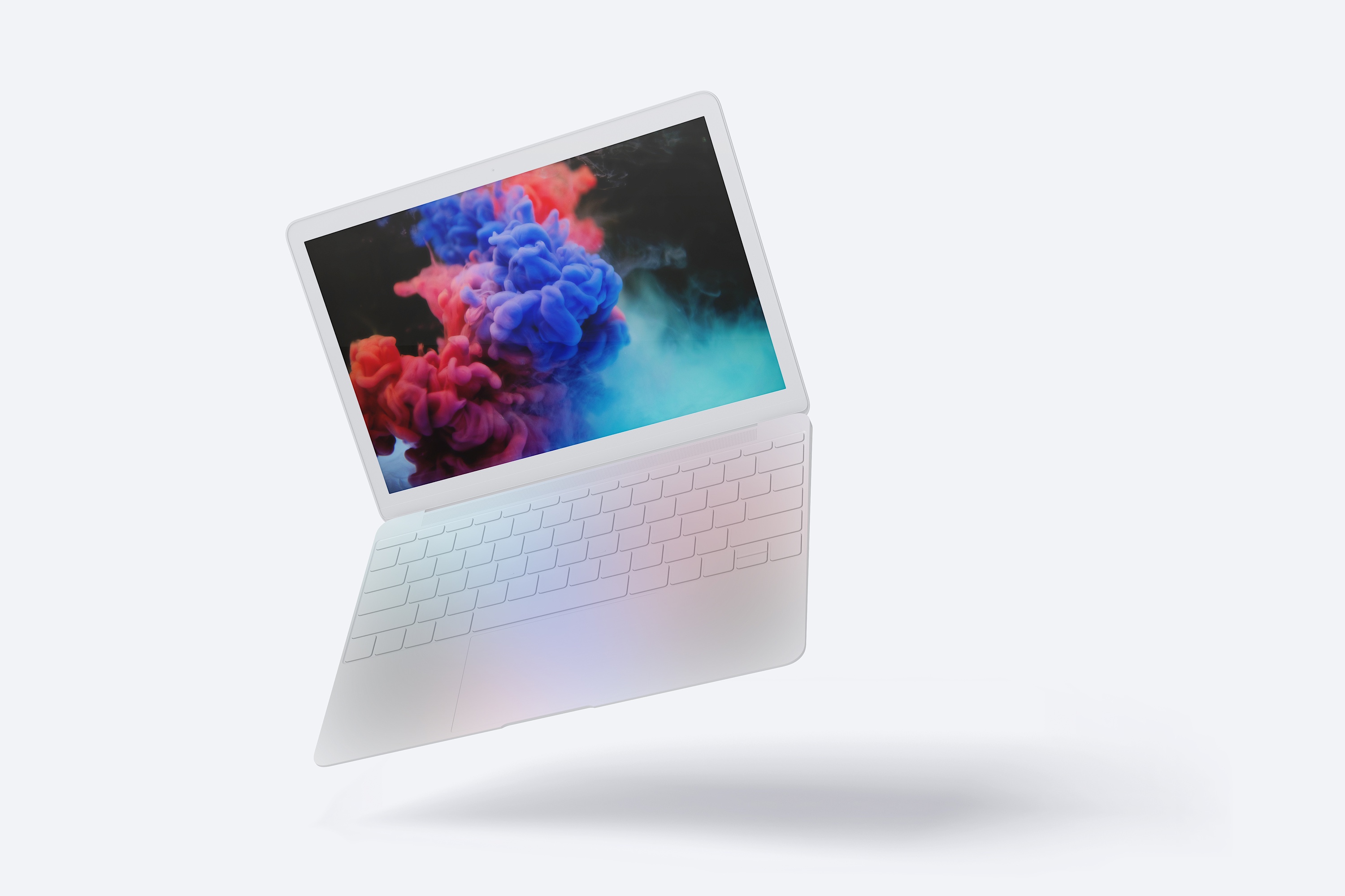 悬浮状态MacBook笔记本电脑屏幕界面设计预览样机 Clay MacBook Mockup, Floating插图(2)