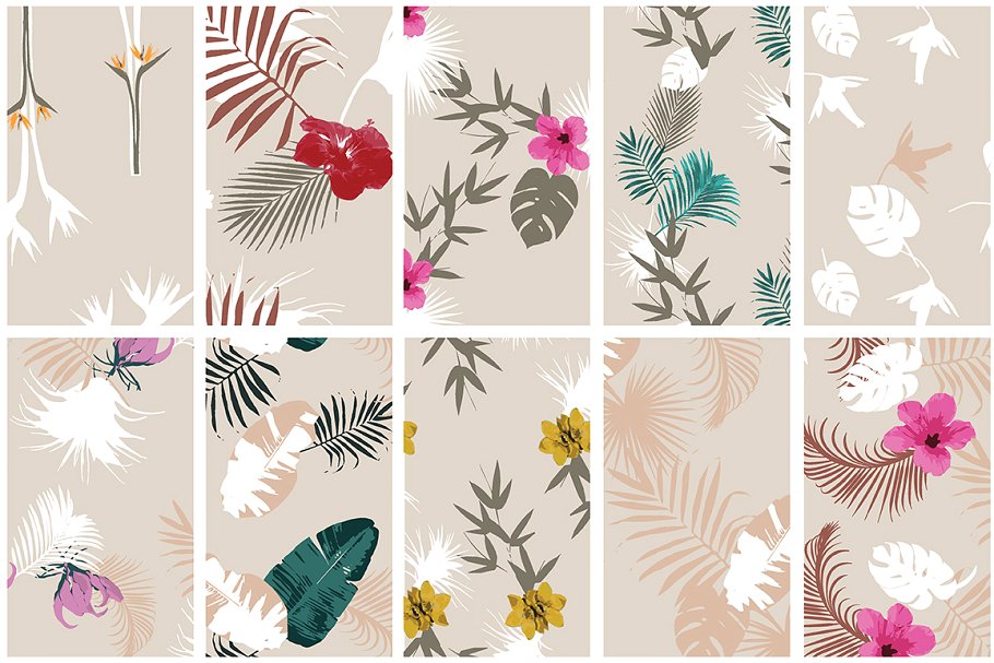 浪漫热带植物水彩图案纹理收藏 Tropical Romance Collection插图(5)