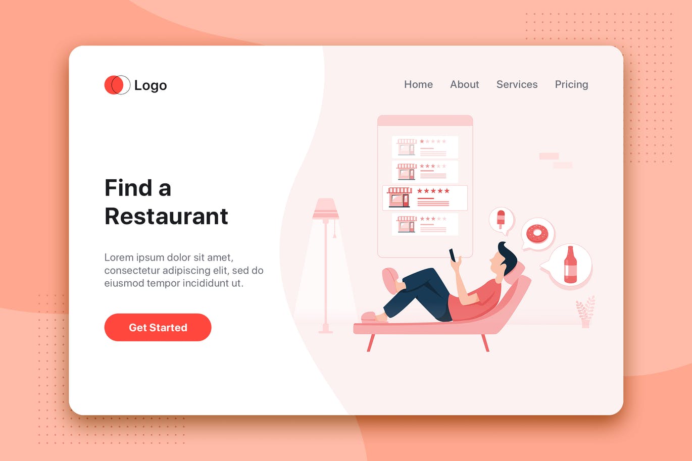 网上订餐餐厅预约订位扁平设计风格素材库精选概念插画v1 Food Ordering flat illustration concept插图