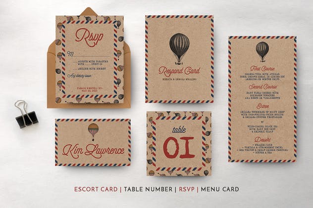 复古旅行婚礼请柬邀请函套装模板 Vintage Travel Wedding Suite插图(3)