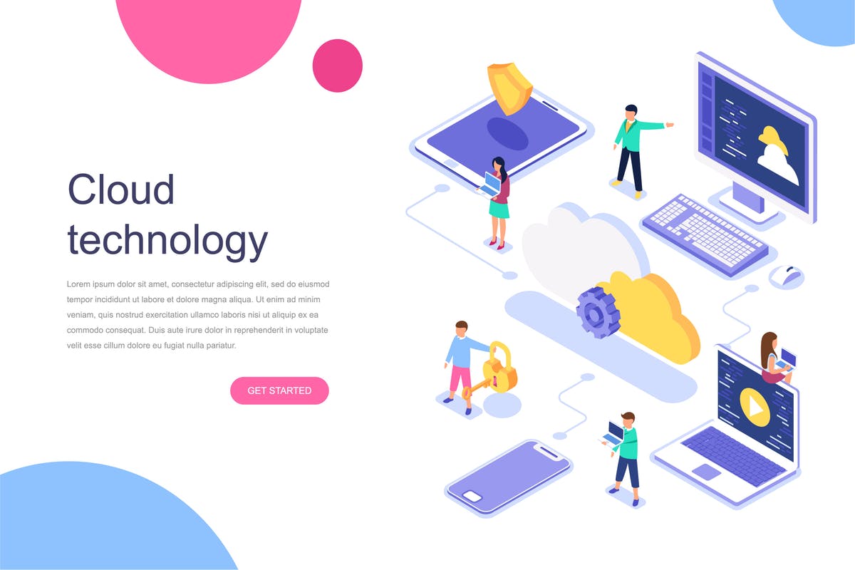 云技术云存储等距概念插画 Cloud Technology Isometric Concept插图