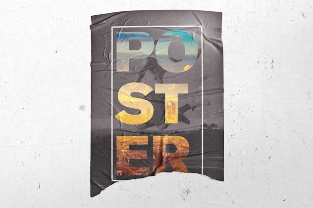 胶合效果广告海报设计样机 Poster Glued Effect Mockups插图(3)