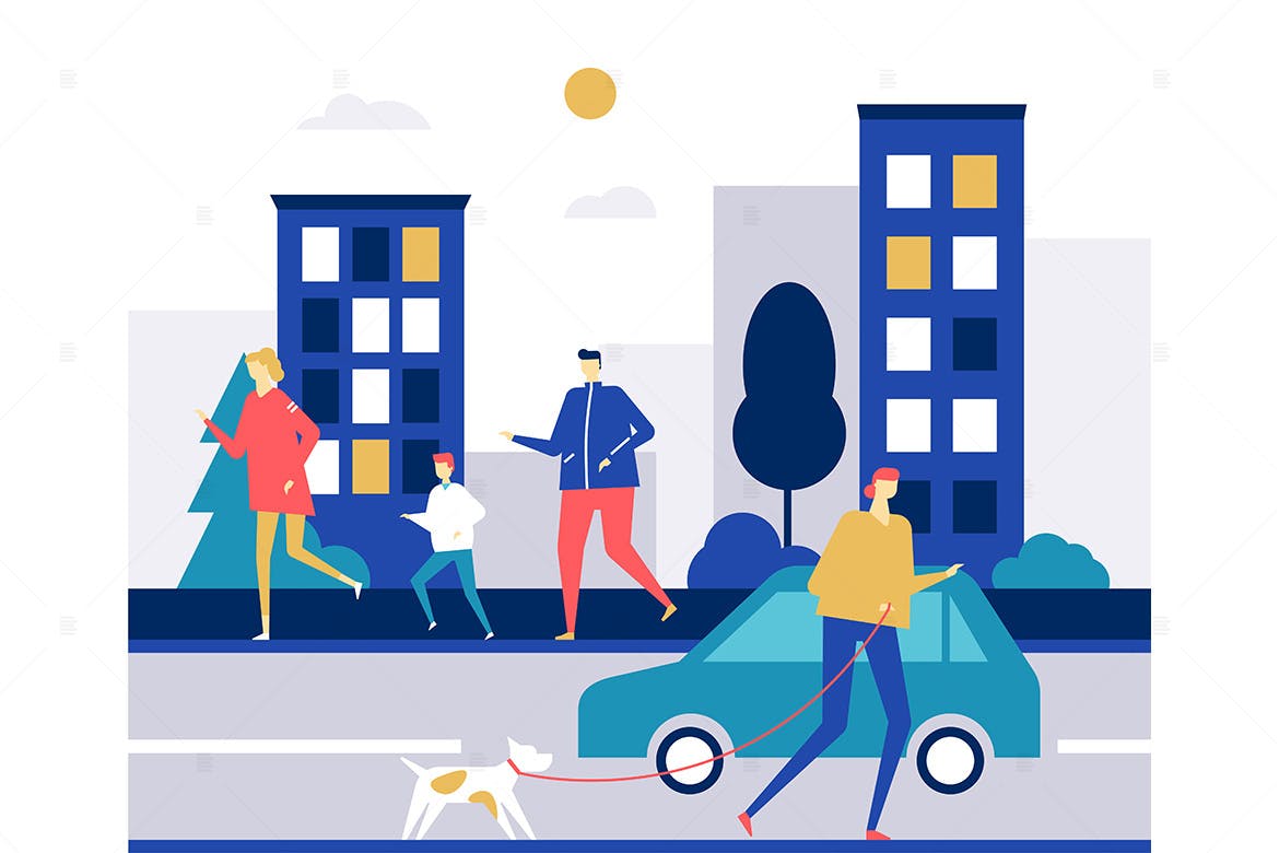 城市慢跑主题扁平设计风格矢量插画素材库精选素材 People running – flat design style illustration插图