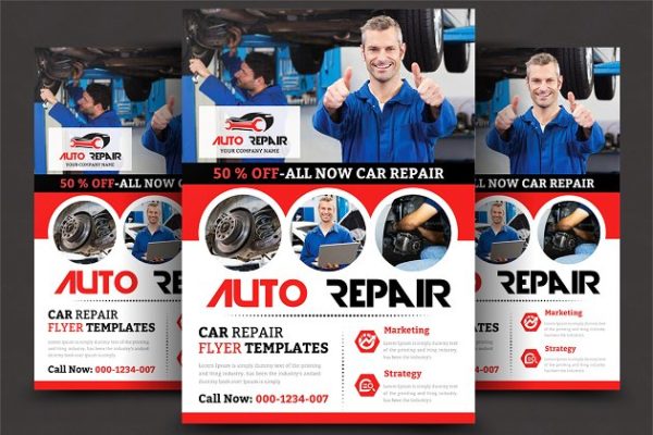 汽车修理汽配商单页宣传模板 Car Repair Flyer
