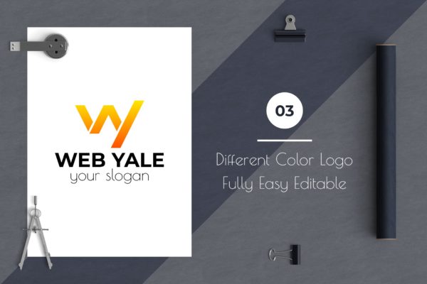 W&amp;Y字母组合几何图形现代Logo设计素材库精选模板 Web Yale Modern Logo Template