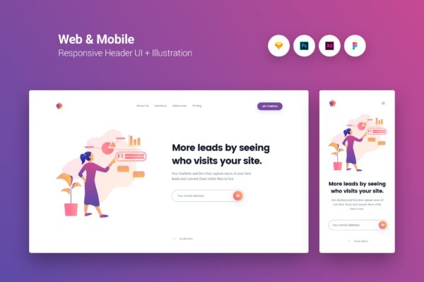 Web&amp;APP设计信息图表矢量概念插画设计素材v2 Web &amp; Mobile Responsive Cover UI + Illustration 2