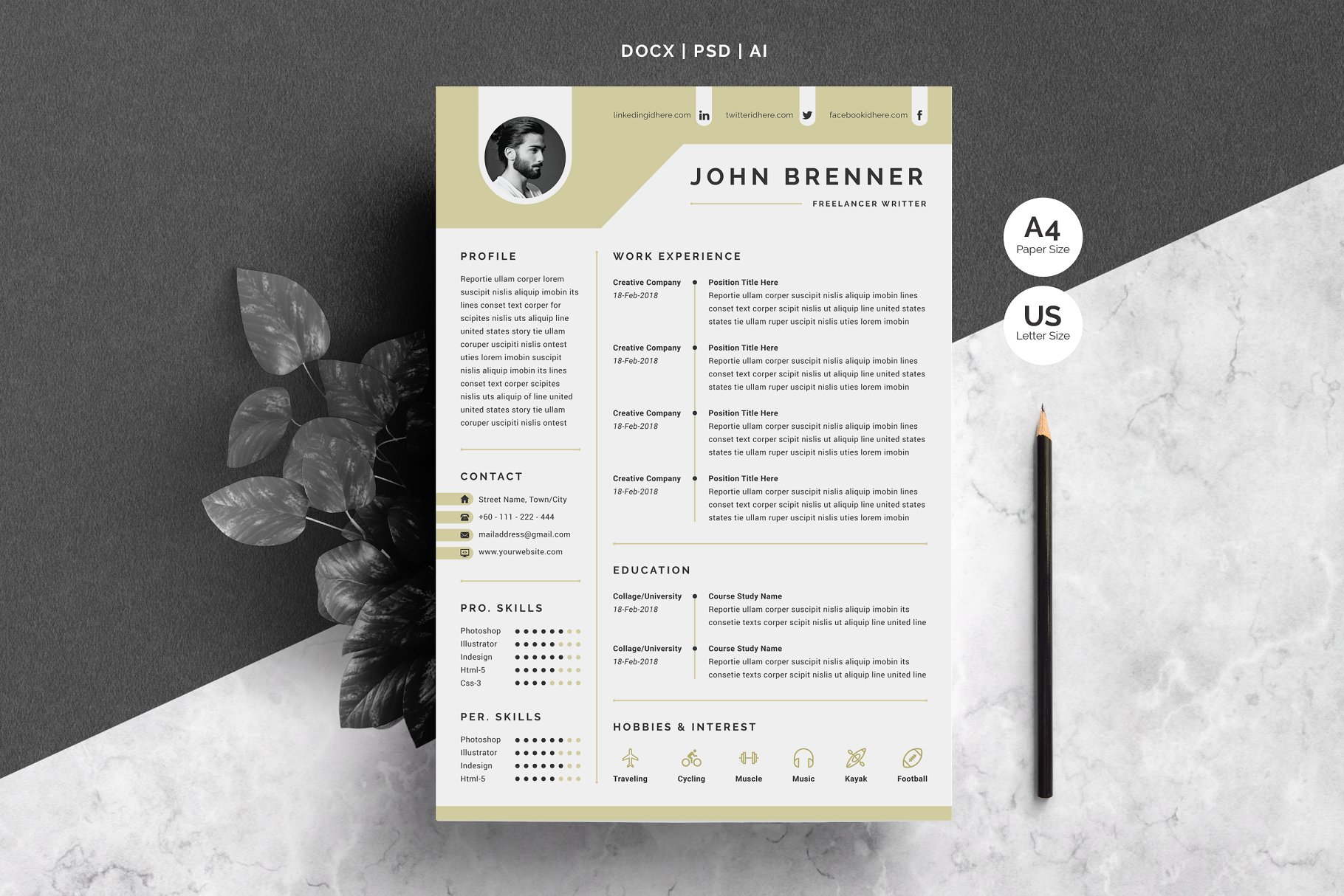 极简主义个人简历模板 Minimal Resume Template 2 Pages插图