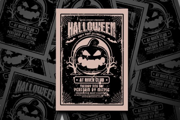 复古设计风格万圣节派对活动海报设计模板 Halloween Party