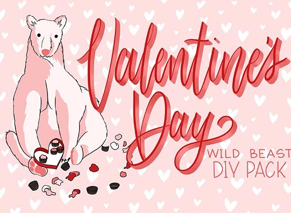 手绘风格的粉色野生动物情人节素材