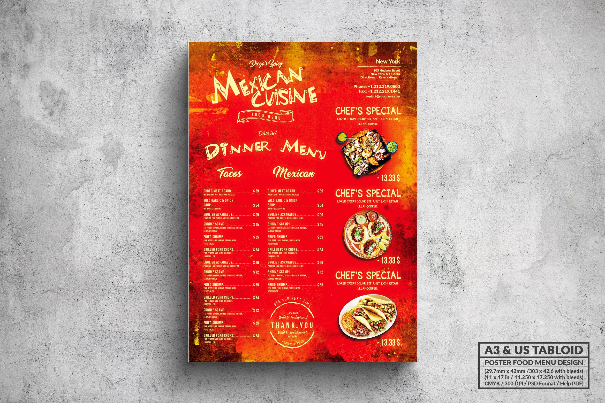 墨西哥招牌烤肉餐厅素材库精选菜单模板 Mexican Poster Food Menu – A3 & US Tabloid插图