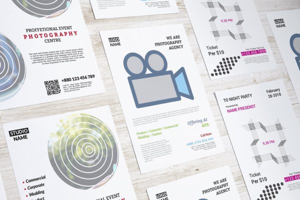 信笺，传单，海报样机模板合集 Letterhead, Flyer, Poster mockup v.1