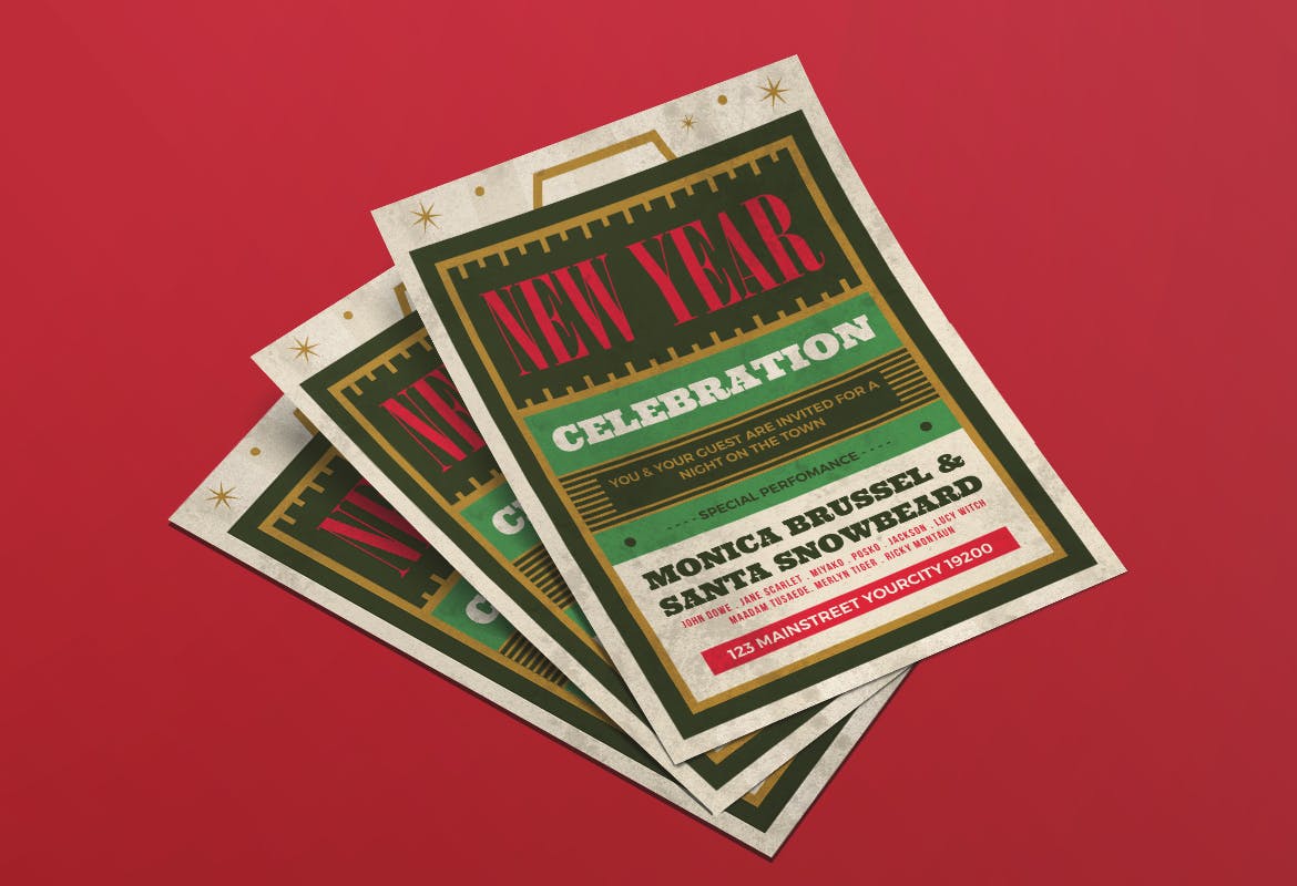 复古排版设计风格新年主题活动海报传单素材库精选PSD模板 New Year Flyer插图(3)