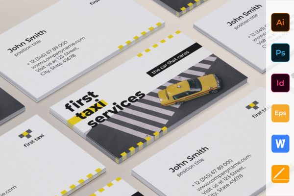 出租车/网约车服务企业司机名片设计模板 Taxi Services Business Card