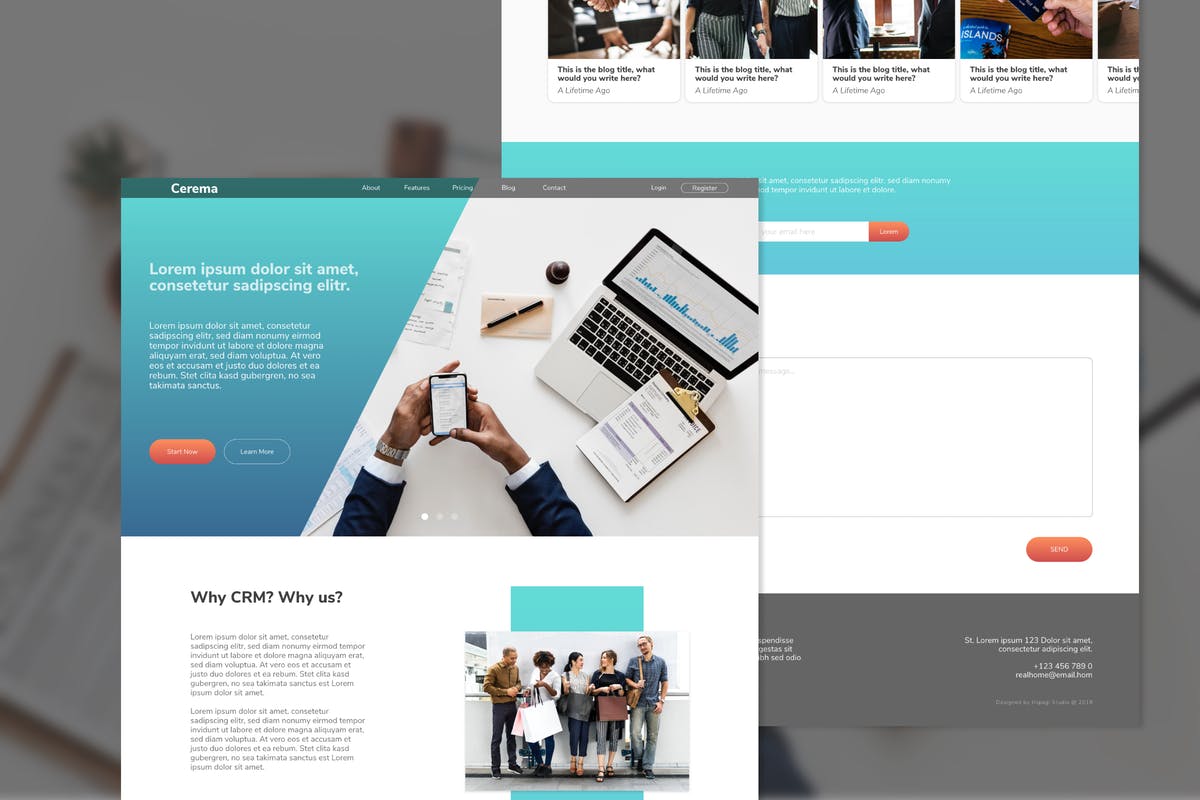 CRM系统服务商网站设计模板for XD Cerema CRM Website Adobe XD Template插图