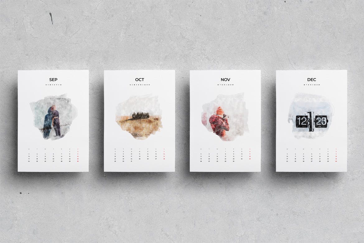 水彩手绘插画设计风格2020日历表年历表设计模板 2020 Watercolor Calendar插图(5)