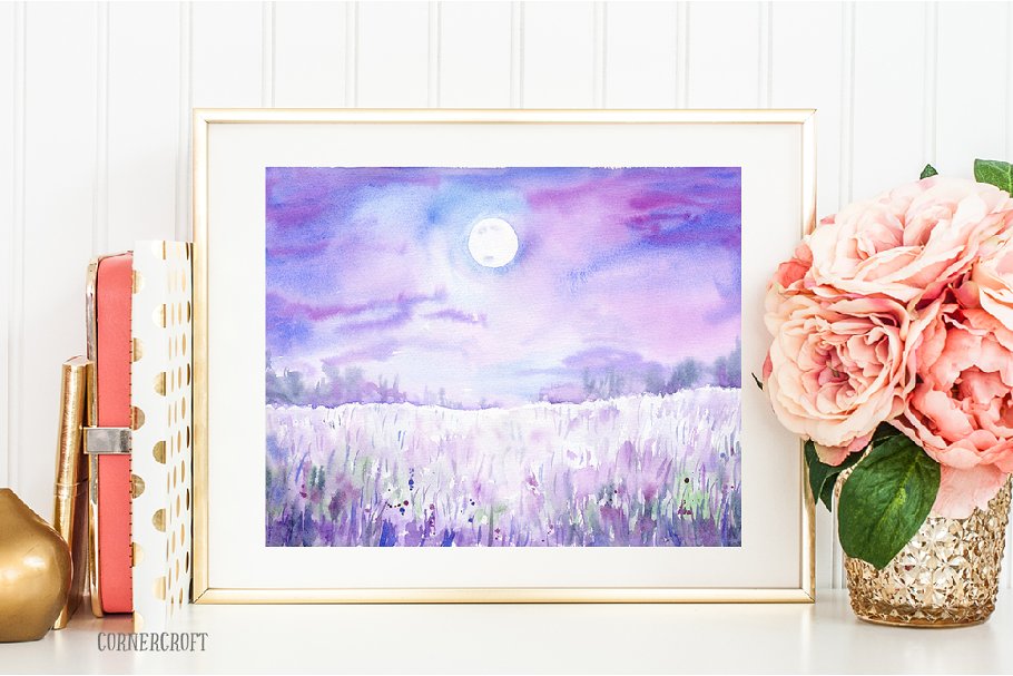 手绘春季山水水彩背景 Watercolour Landscape Print Spring插图(4)