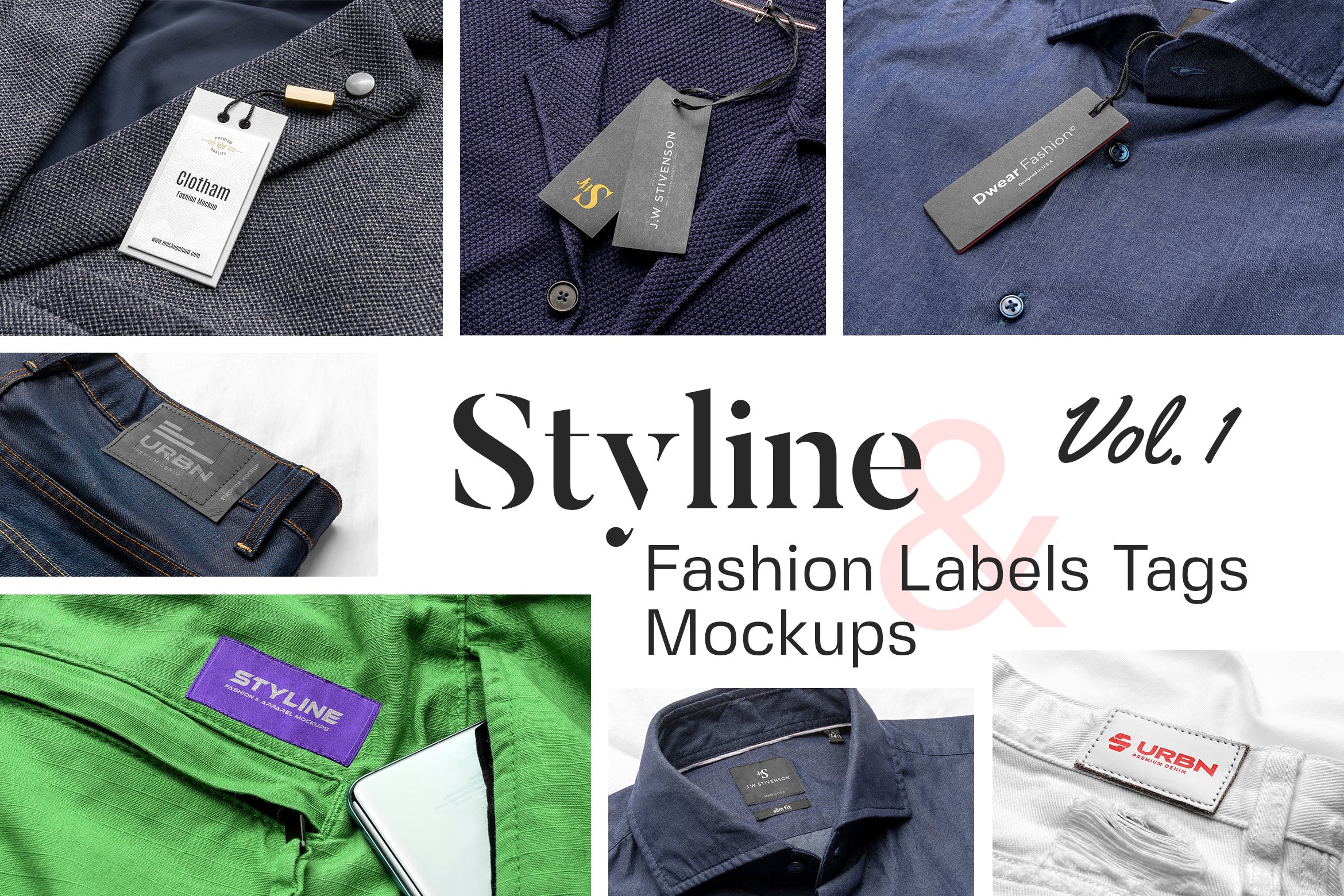 Styline系列服装标签＆吊牌VI设计素材库精选模板v1 Styline – Apparel Labels and Tags Mockups vol 1插图