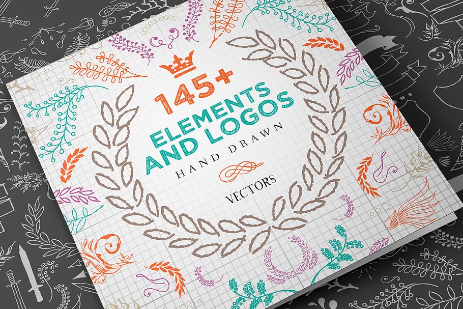 Logo设计优雅手绘花环装饰元素 Hand Drawn Elements and Logos插图