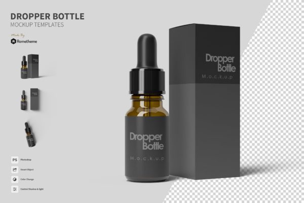滴管瓶及外包装设计素材库精选模板 Dropper Bottle – Mockup FH