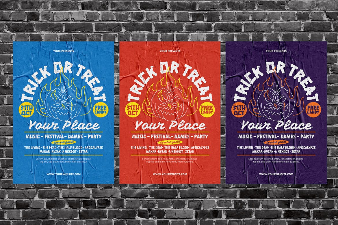 万圣节不给糖就捣蛋主题海报设计模板 Halloween Trick or Treat插图(3)