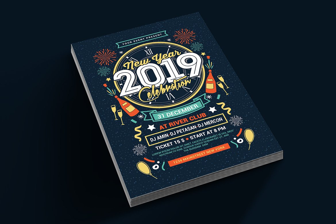 手工打造的新年晚会海报模板 New Year Party Celebration [psd]插图(1)