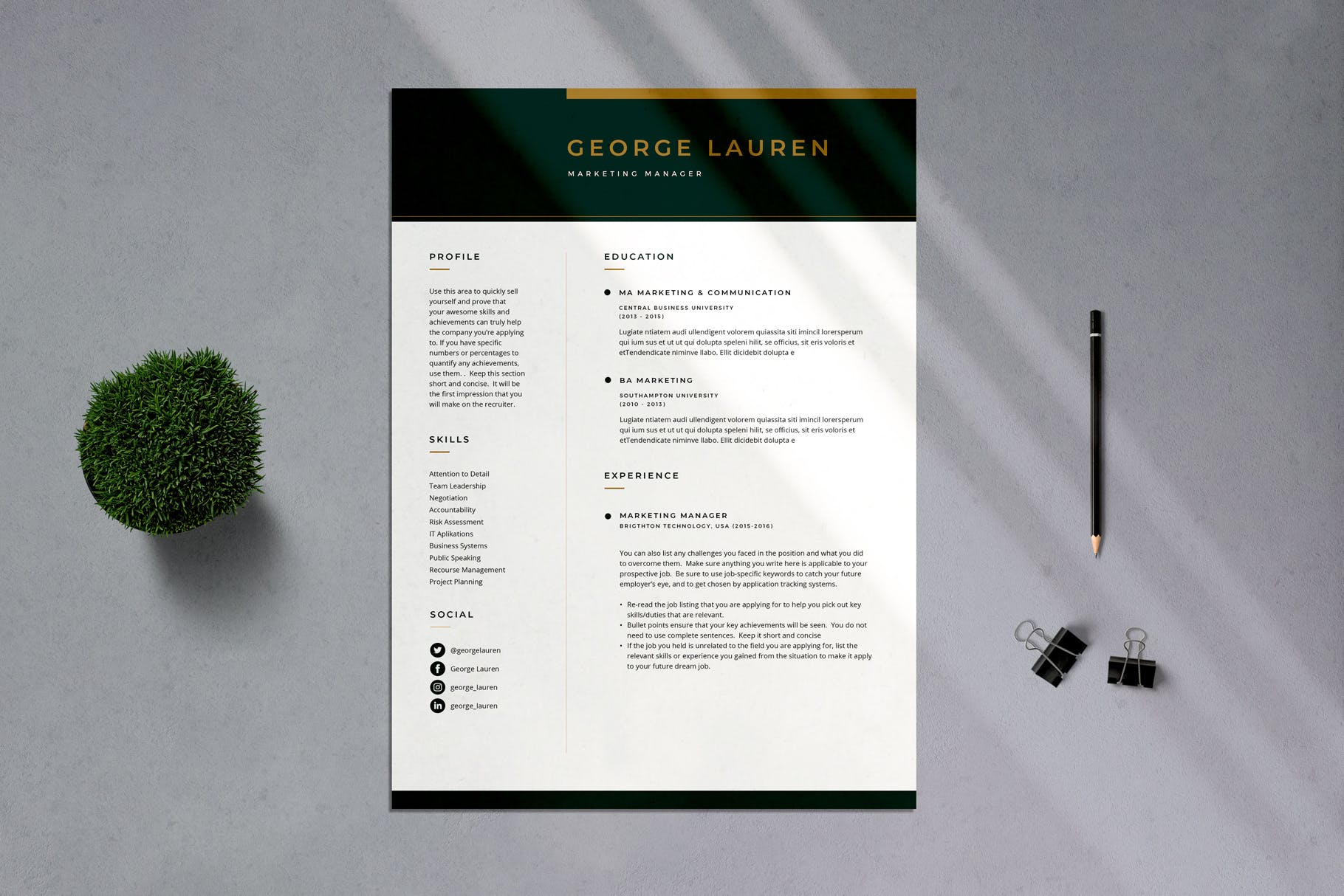 简约朴实风格专业CV简历模板v02 Professional CV Resume – 02插图(1)