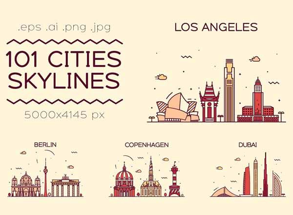 101款世界各国标志建筑矢量素材打包下载[ai,eps,png,jpg]