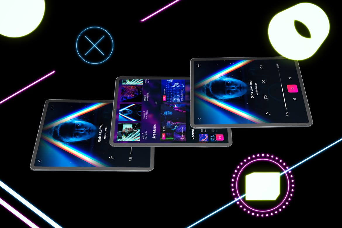 iPad Pro第三方设计屏幕预览样机模板 Neon iPad Pro Mockup插图(5)