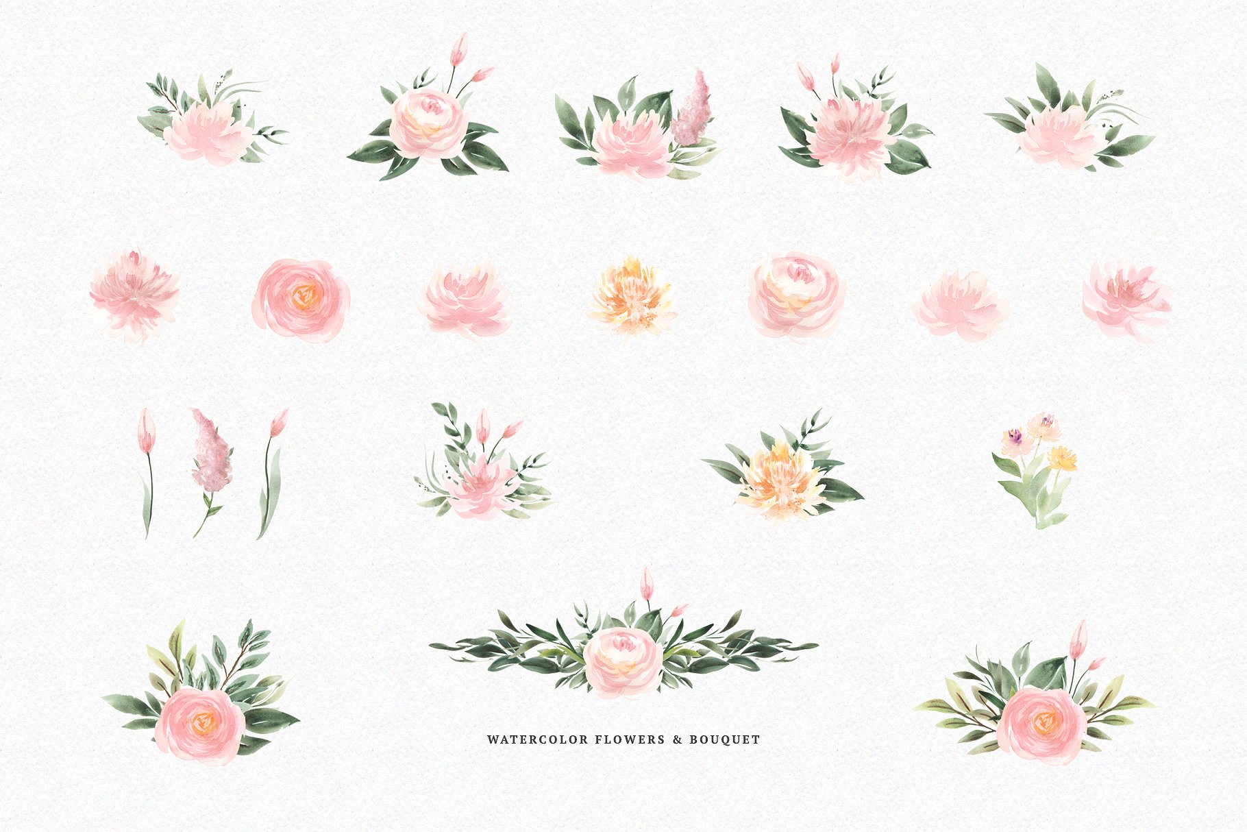 火烈鸟与鲜花矢量水彩插画 Watercolor Flamingo & Flowers插图(6)