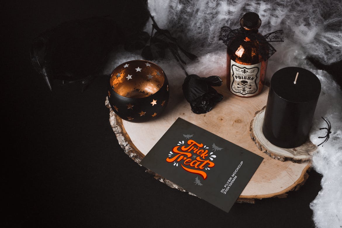 明信片和传单黑暗场景预览样机模板 Postcard & Flyer Dark Mockup Scene插图(2)