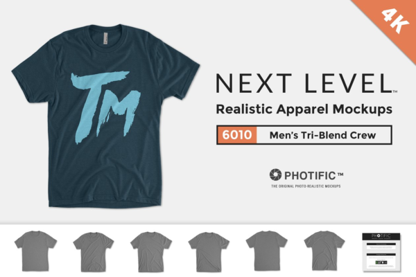 混纺男士T恤服装样机 Next Level 6010 Men’s Tri-Blend Crew