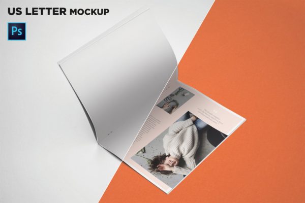 美国信纸规格宣传册翻页效果图样机素材库精选 US Letter Brochure Mockup Open Page