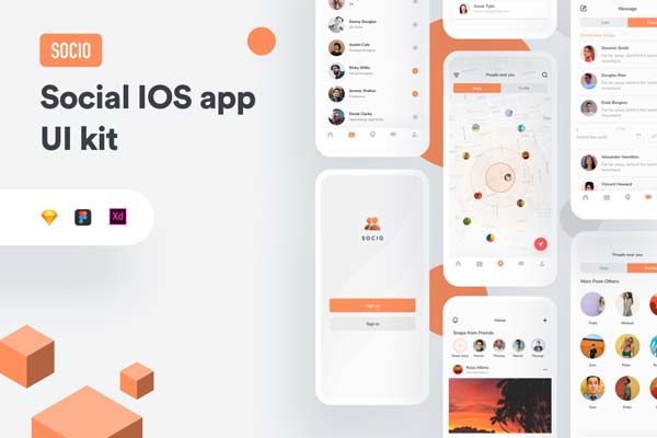 素材库下午茶：精细完整的社交类iOS APP UI KIT套装下载 [XD,Sketch]