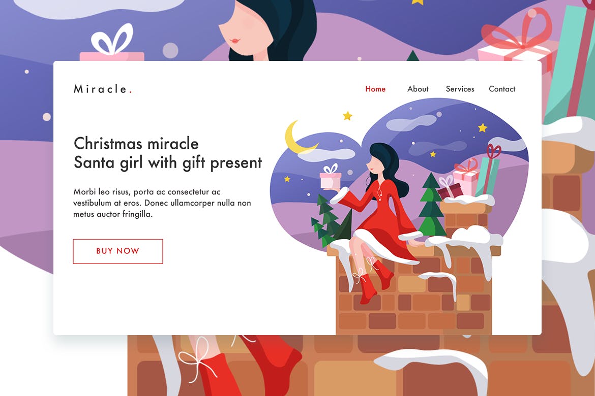 圣诞节礼物赠送主题网站着陆页设计模板v2 Christmas Miracle Santa Girl web template Landing插图(1)