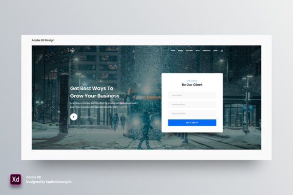 网站巨无霸焦点图/轮播图界面设计模板Vol.2-Adobe XD Hero Header Vol 02 – Adobe XD