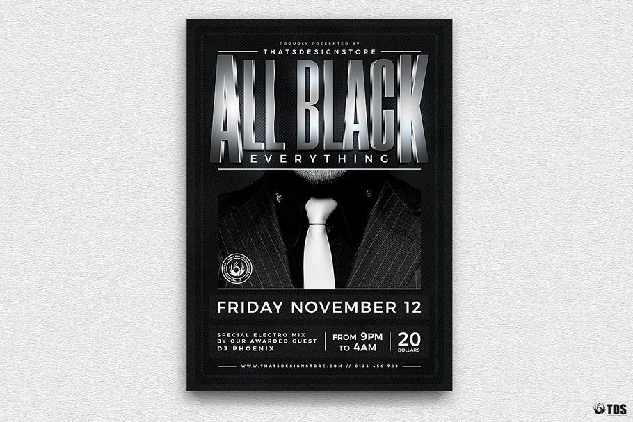 黑色暗色调派对活动宣传单设计PSD模板V4 Black Party Flyer PSD V4插图(1)
