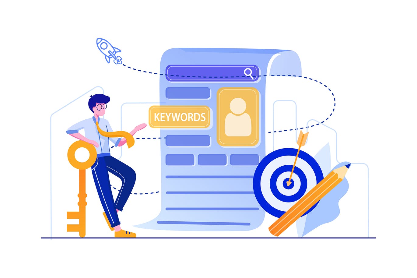 关键词挖掘主题矢量插画 Marketing director finding keywords illustration插图