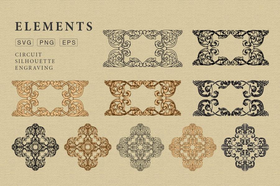 华丽复古页面装饰元素矢量插画插图(1)