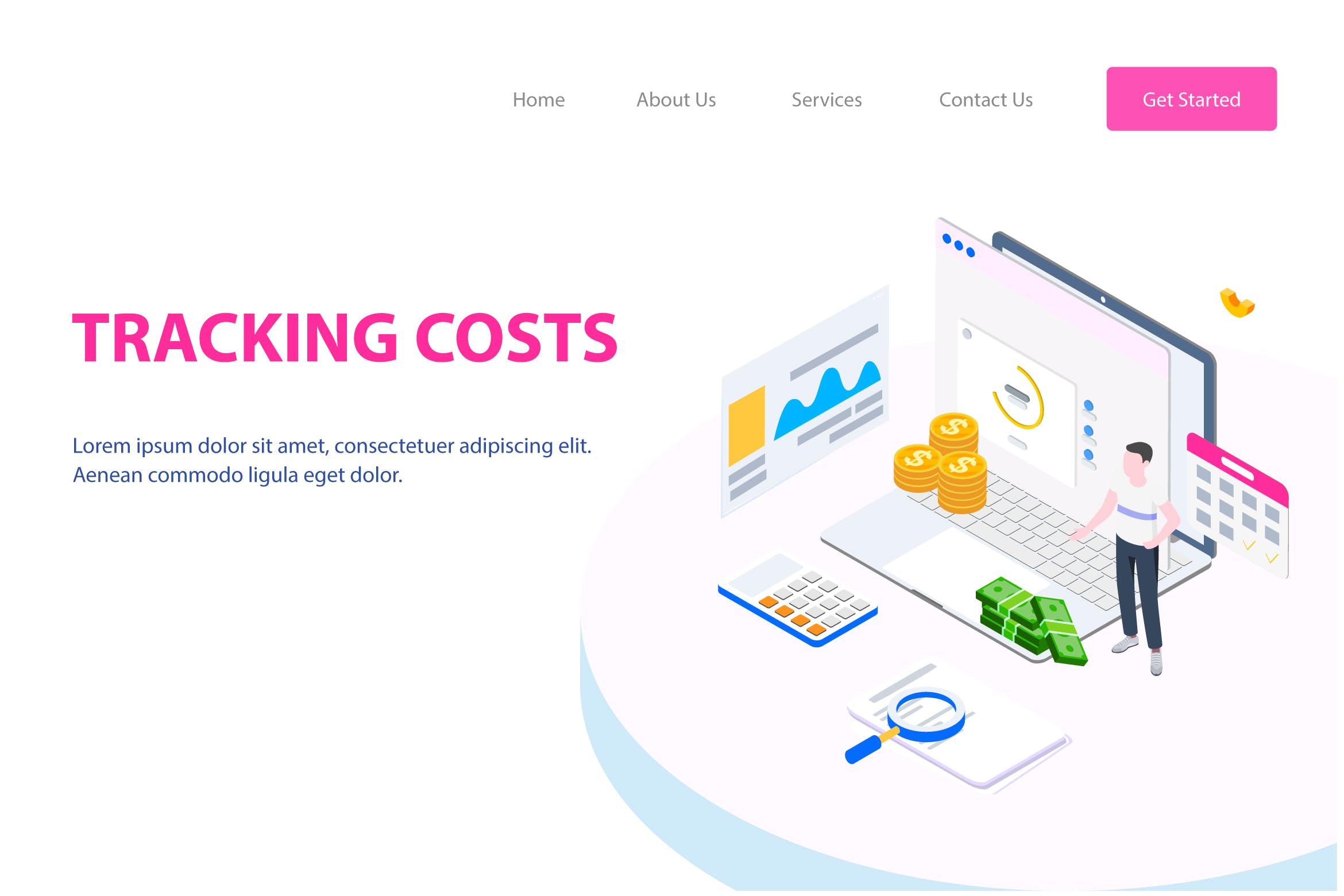 成本管理2.5D概念插画网站设计素材 Tracking Costs Isometric Illustration – FV插图
