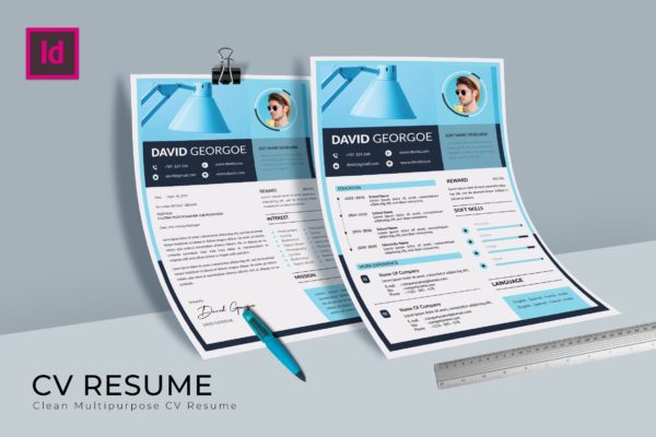 软件开发工程师介绍信&amp;素材库精选简历模板 Softy Blue CV Resume Template