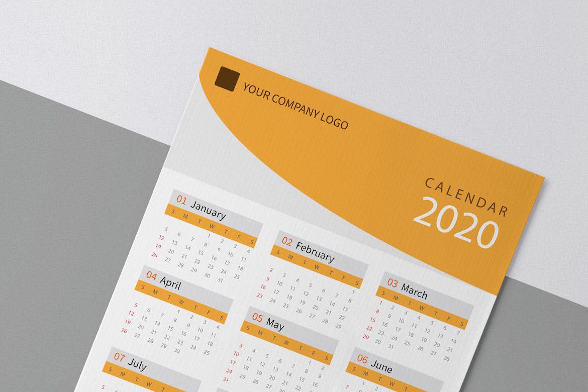 单色设计2020日历表年历设计模板 Creative Calendar Pro 2020插图(1)