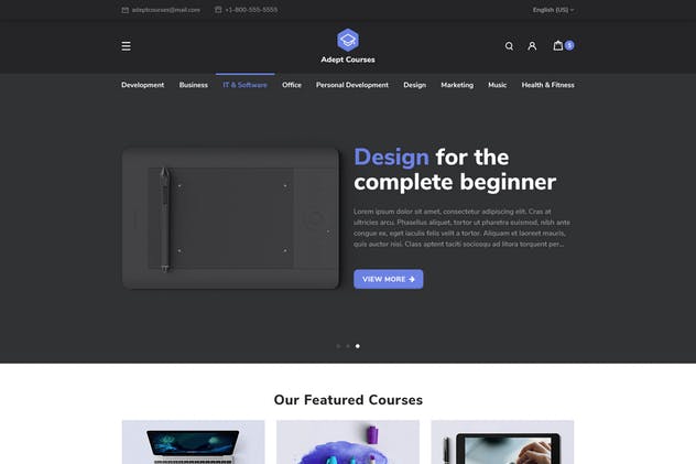 在线学习系统官网设计PSD模板 Adept Courses – Learning Management System PSD Kit插图(2)