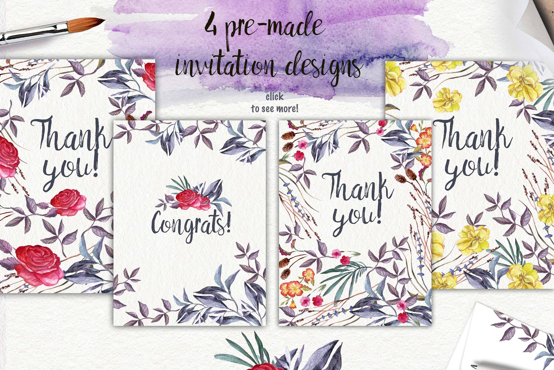 极力推荐:水彩设计素材合集(花草/花环/花束/树叶元素,明信片模板&无缝图案) Wildflowers vol.3插图(3)