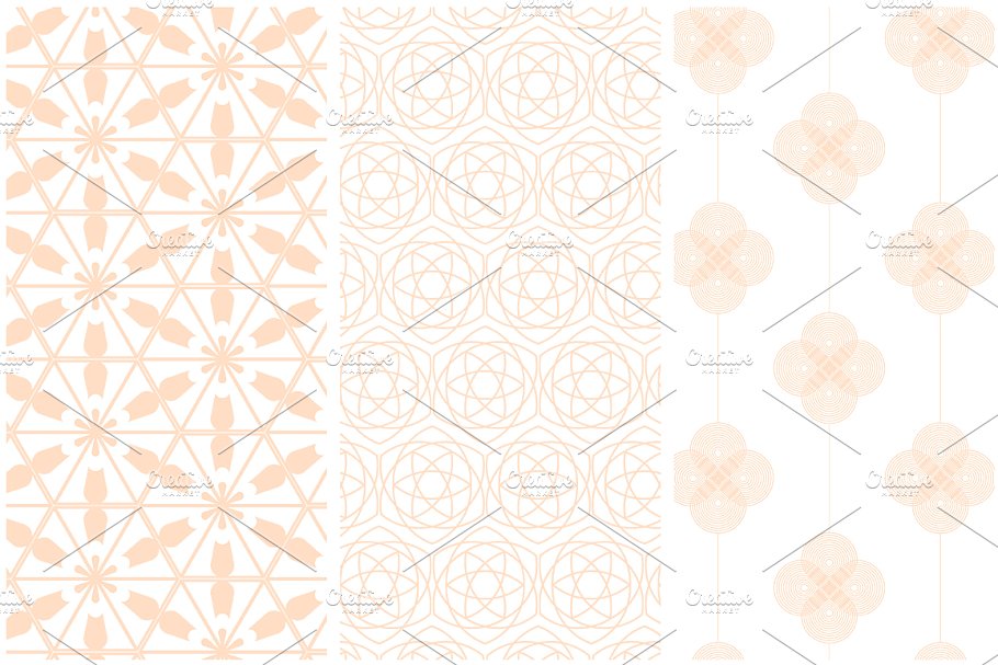 一套6种几何花卉无缝矢量图案  Geometric Flowers Patterns插图(2)