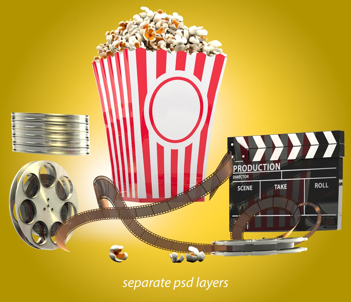 电影之夜爆米花电影院场景样机模板 Movie Night Mockup插图(4)