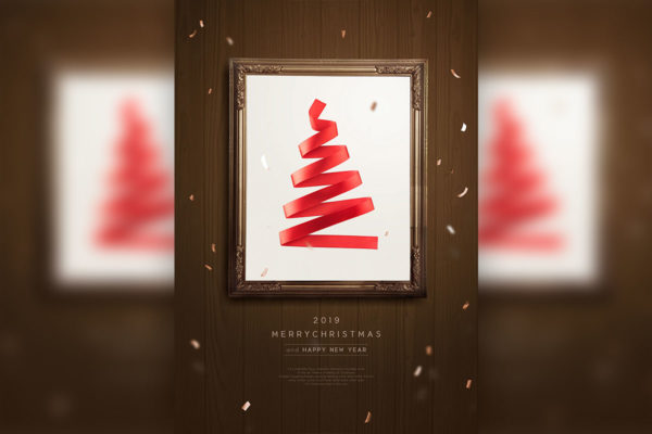 复古铜色相框圣诞派对活动邀请海报模板